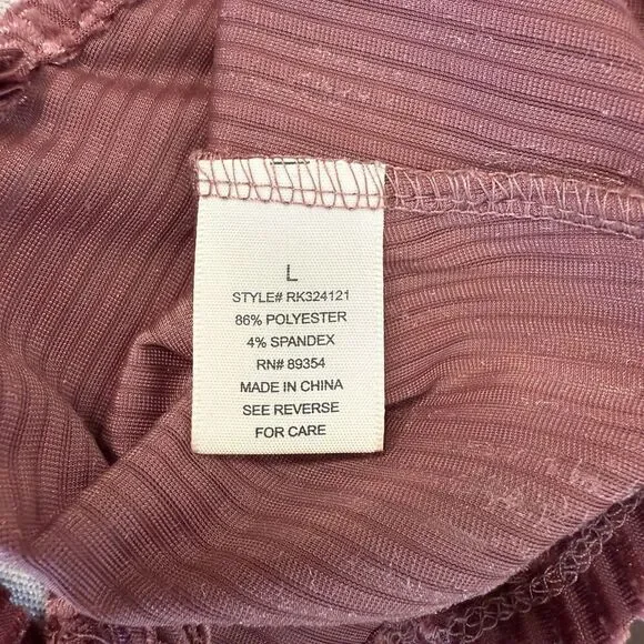 No Comment Y2K Velvet Ribbed Open Back Baby Tee Large Pink Mauve Boho Festival - Picture 6 of 6